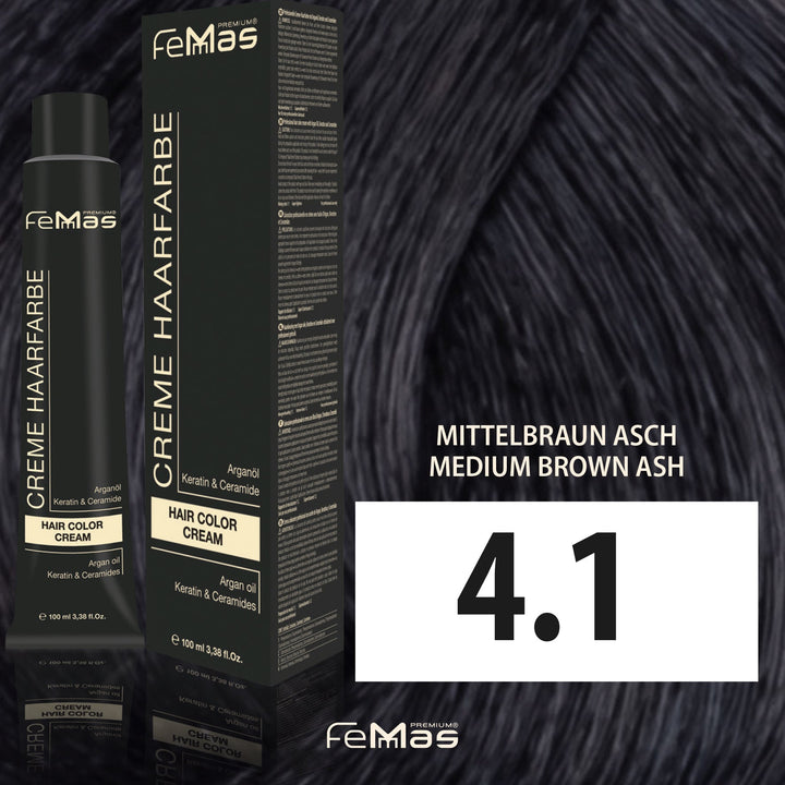 FemMas Haarfarbe 100 ml - Mittelbraun Asch (Farbcode: 4.1)