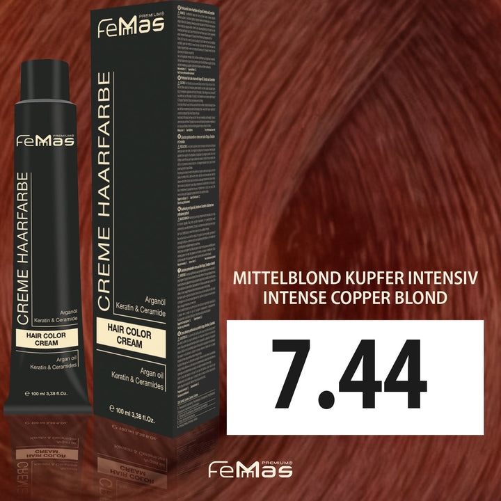 FemMas Haarfarbe 100 ml - Mittelblond Kupfer Intensiv (Farbcode: 7.44)