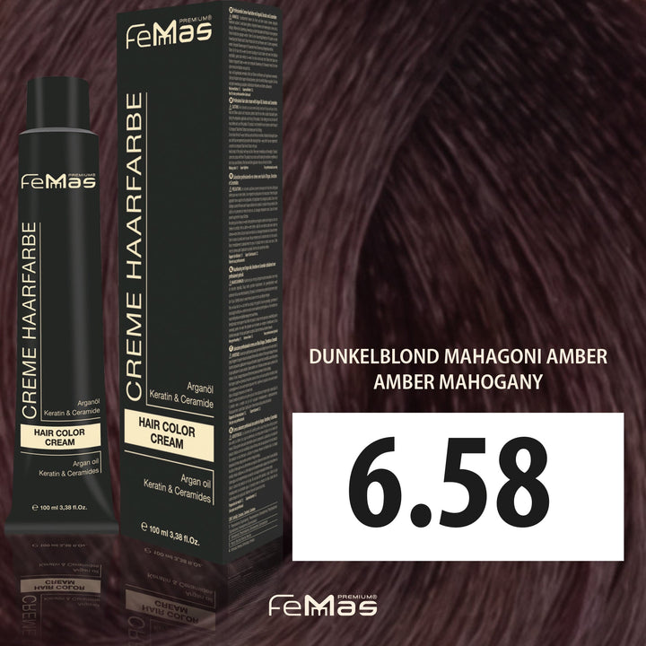 FemMas Haarfarbe 100 ml - Dunkelblond Mahagoni Amber (Farbcode: 6.58)