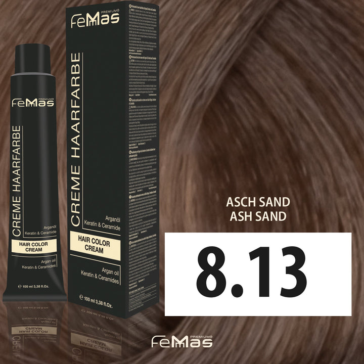 FemMas Haarfarbe 100 ml - Hellblond Asch Gold (Farbcode: 8.13)