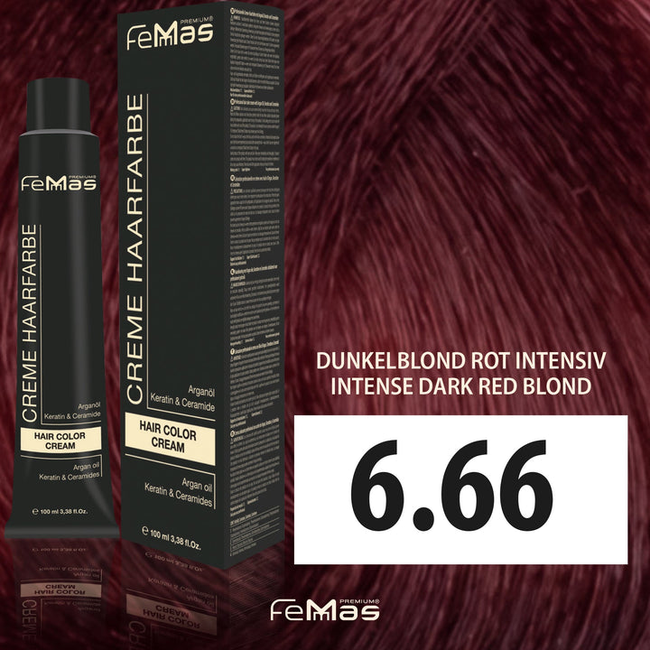 FemMas Haarfarbe 100 ml -  Dunkelblond Rot Intensiv (Farbcode: 6.66)