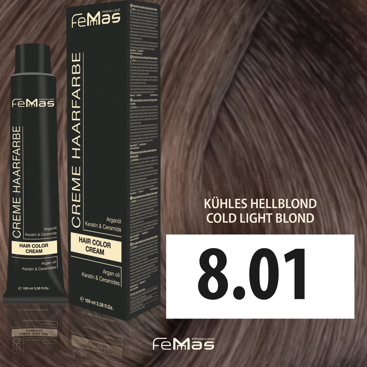FemMas Haarfarbe 100 ml - Kühles Hellblond (Farbcode: 8.01)