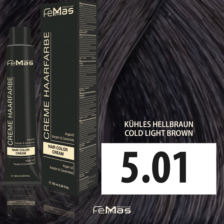 FemMas Haarfarbe 100 ml - Kühles Hellbraun (Farbcode: 5.01)