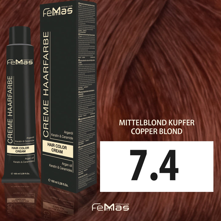 FemMas Haarfarbe 100 ml - Mittelblond Kupfer (Farbcode: 7.4)