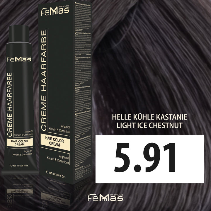 FemMas Haarfarbe 100 ml - Hellbraun Kühle Kastanie (Farbcode: 5.91)