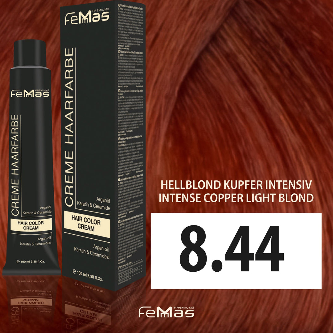 FemMas Haarfarbe 100 ml - Hellblond Kupfer Intensiv (Farbcode: 8.44)