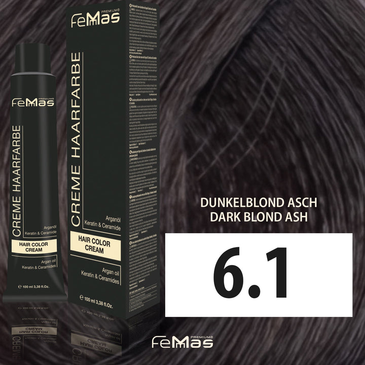 FemMas Haarfarbe 100 ml - Dunkelblond Asch (Farbcode: 6.1)