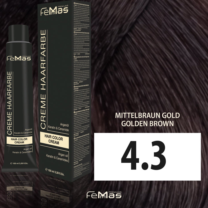 FemMas Haarfarbe 100 ml - Mittelbraun Gold (Farbcode: 4.3)