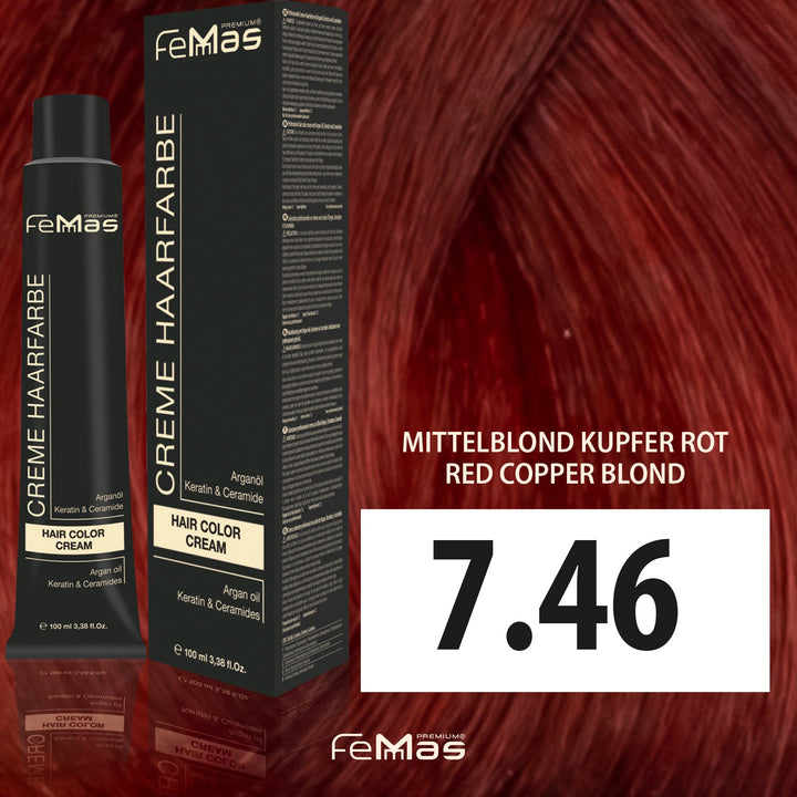FemMas Haarfarbe 100 ml - Mittelblond Kupfer Rot (Farbcode: 7.46)