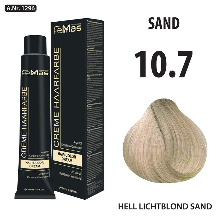 FemMas Haarfarbe 100 ml - Lichtblond Sand (Farbcode: 10.7)