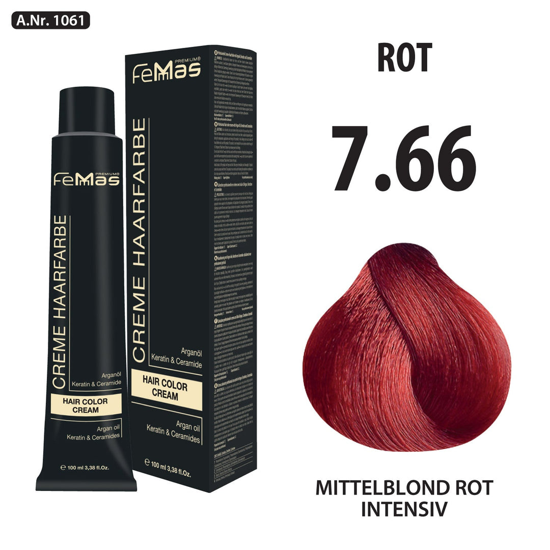 FemMas Haarfarbe 100 ml -  Mittelblond Rot Intensiv (Farbcode: 7.66)