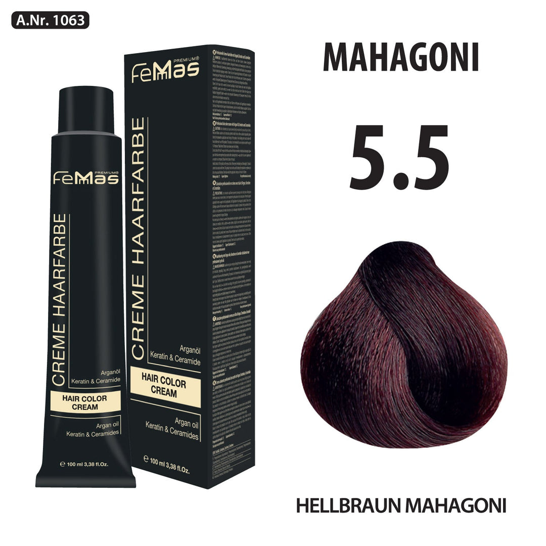 FemMas Haarfarbe 100 ml - Hellbraun Mahagoni (Farbcode: 5.5)