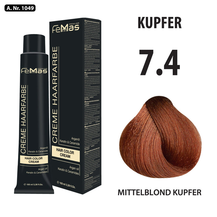 FemMas Haarfarbe 100 ml - Mittelblond Kupfer (Farbcode: 7.4)