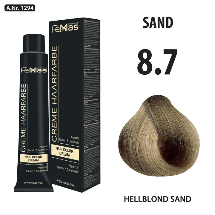 FemMas Haarfarbe 100 ml - Hellblond Sand (Farbcode: 8.7)