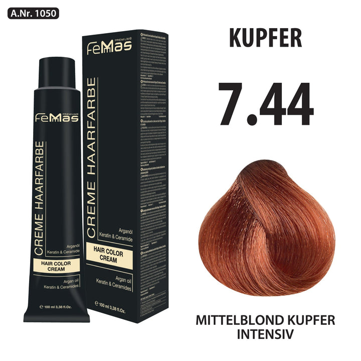 FemMas Haarfarbe 100 ml - Mittelblond Kupfer Intensiv (Farbcode: 7.44)