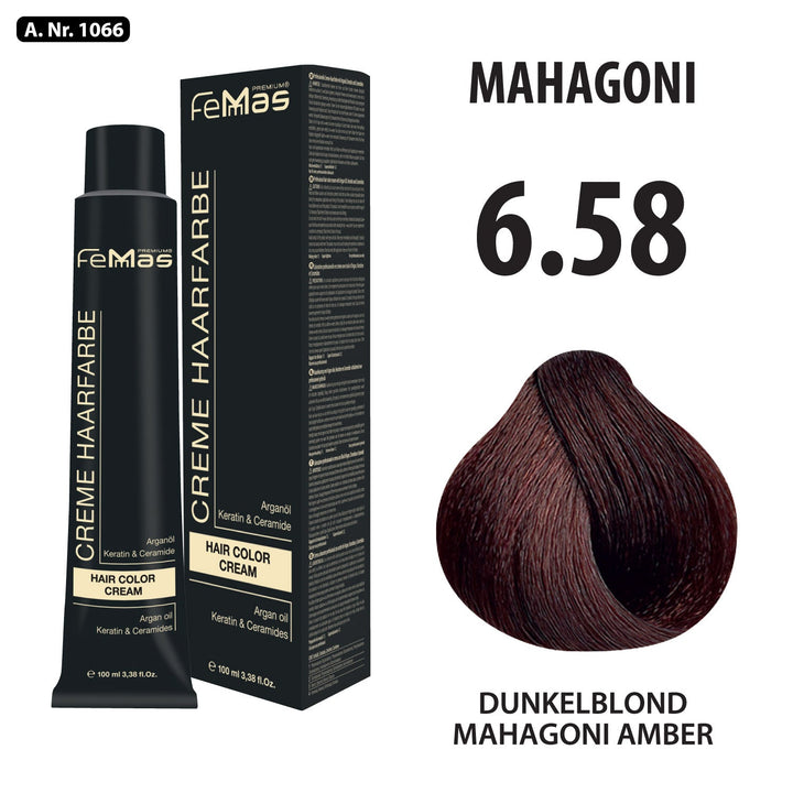 FemMas Haarfarbe 100 ml - Dunkelblond Mahagoni Amber (Farbcode: 6.58)
