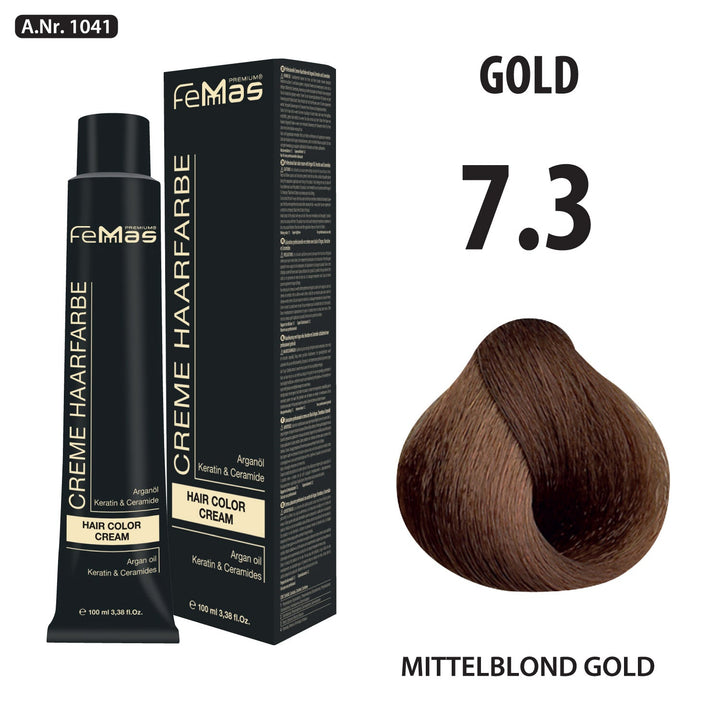 FemMas Haarfarbe 100 ml -  Mittelblond Gold (Farbcode: 7.3)