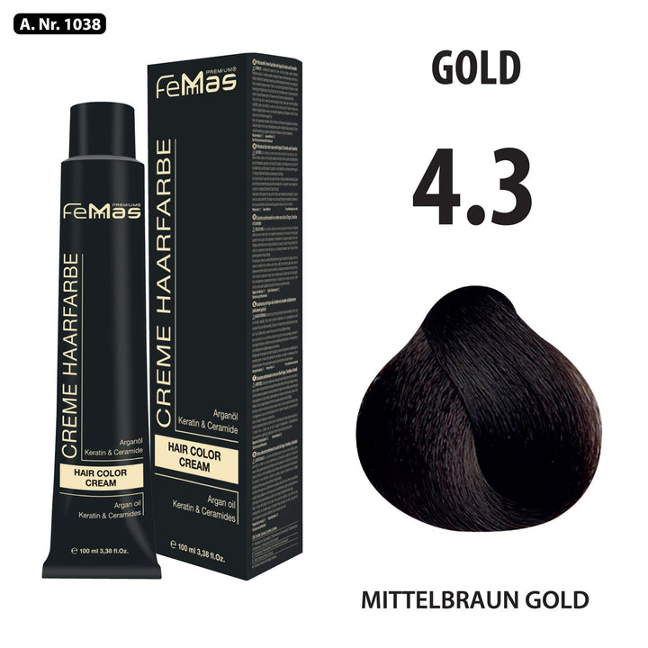 FemMas Haarfarbe 100 ml - Mittelbraun Gold (Farbcode: 4.3)