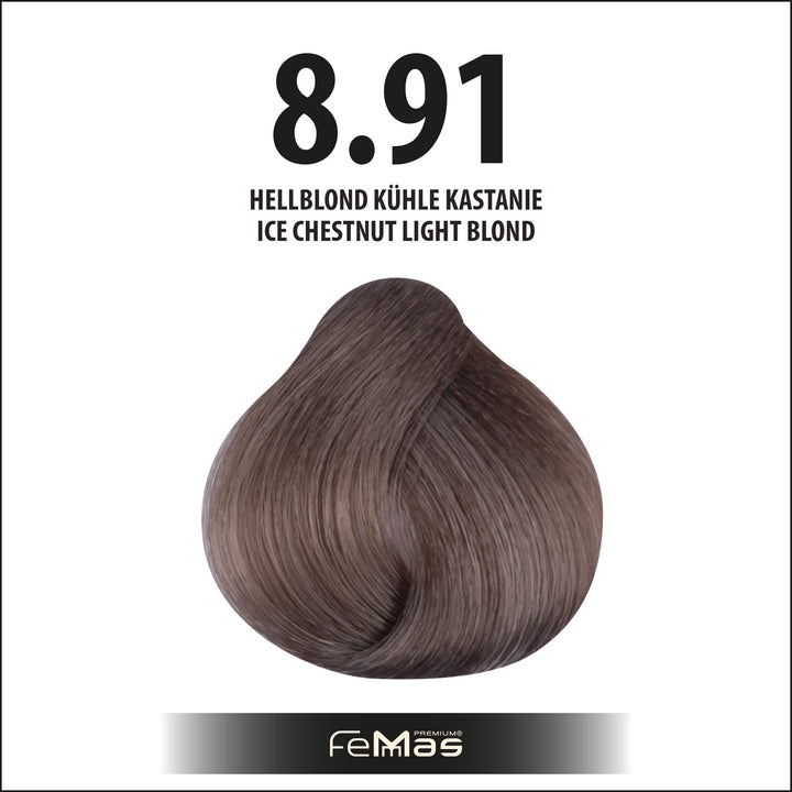 FemMas Haarfarbe 100 ml - Hellblond Kühle Kastanie (Farbcode: 8.91)