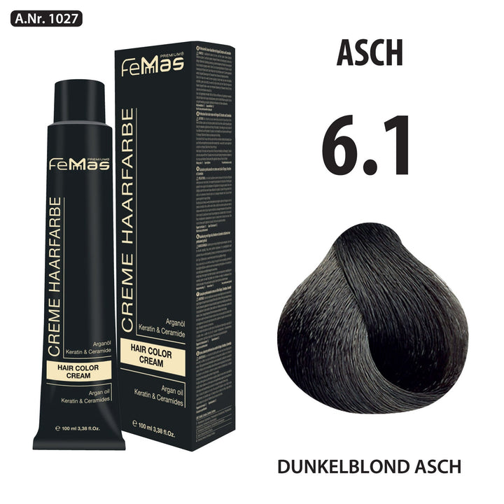 FemMas Haarfarbe 100 ml - Dunkelblond Asch (Farbcode: 6.1)