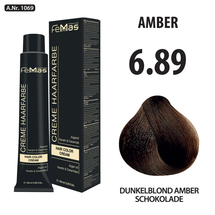 FemMas Haarfarbe 100 ml - Dunkelblond Amber Schokolade (Farbcode: 6.89)