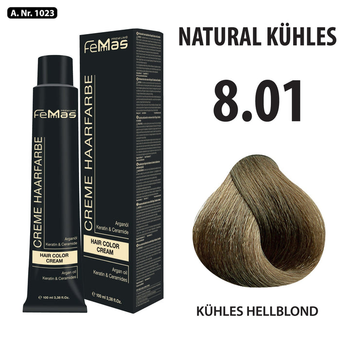 FemMas Haarfarbe 100 ml - Kühles Hellblond (Farbcode: 8.01)