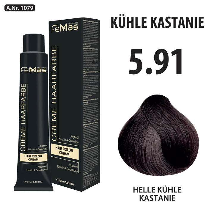 FemMas Haarfarbe 100 ml - Hellbraun Kühle Kastanie (Farbcode: 5.91)