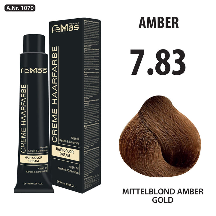 FemMas Haarfarbe 100 ml - Mittelblond Amber Gold (Farbcode: 7.83)