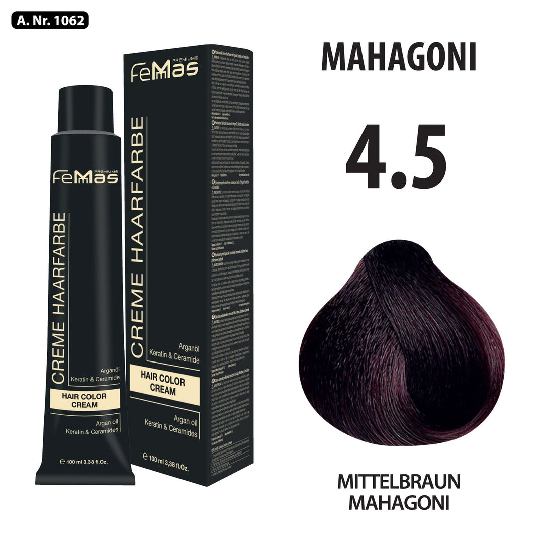 FemMas Haarfarbe 100 ml - Mittelbraun Mahagoni (Farbcode: 4.5)