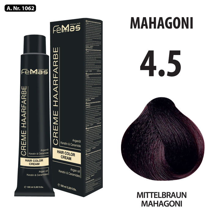 FemMas Haarfarbe 100 ml - Mittelbraun Mahagoni (Farbcode: 4.5)