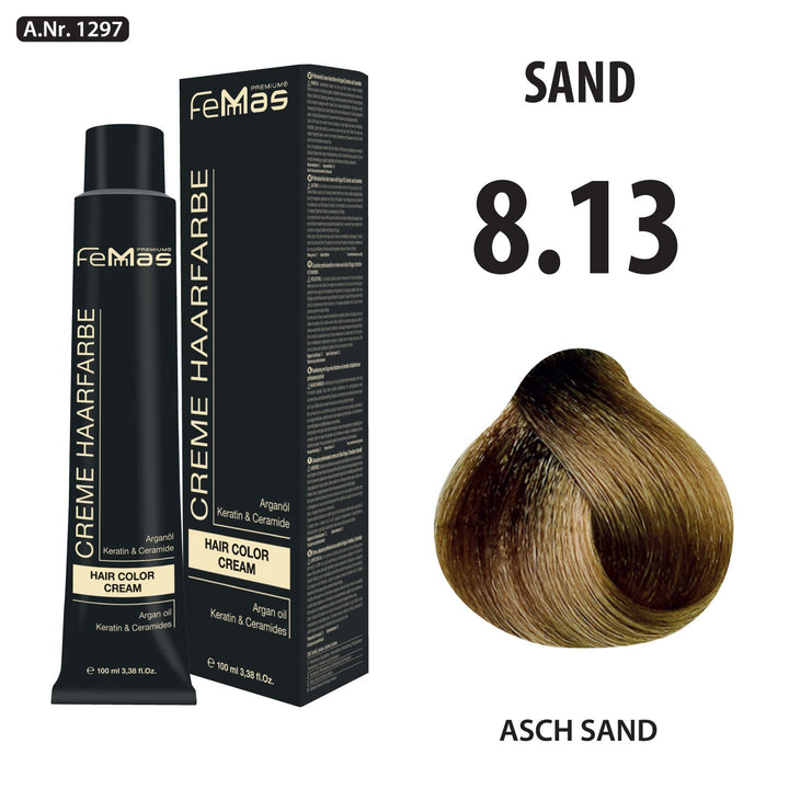 FemMas Haarfarbe 100 ml - Hellblond Asch Gold (Farbcode: 8.13)