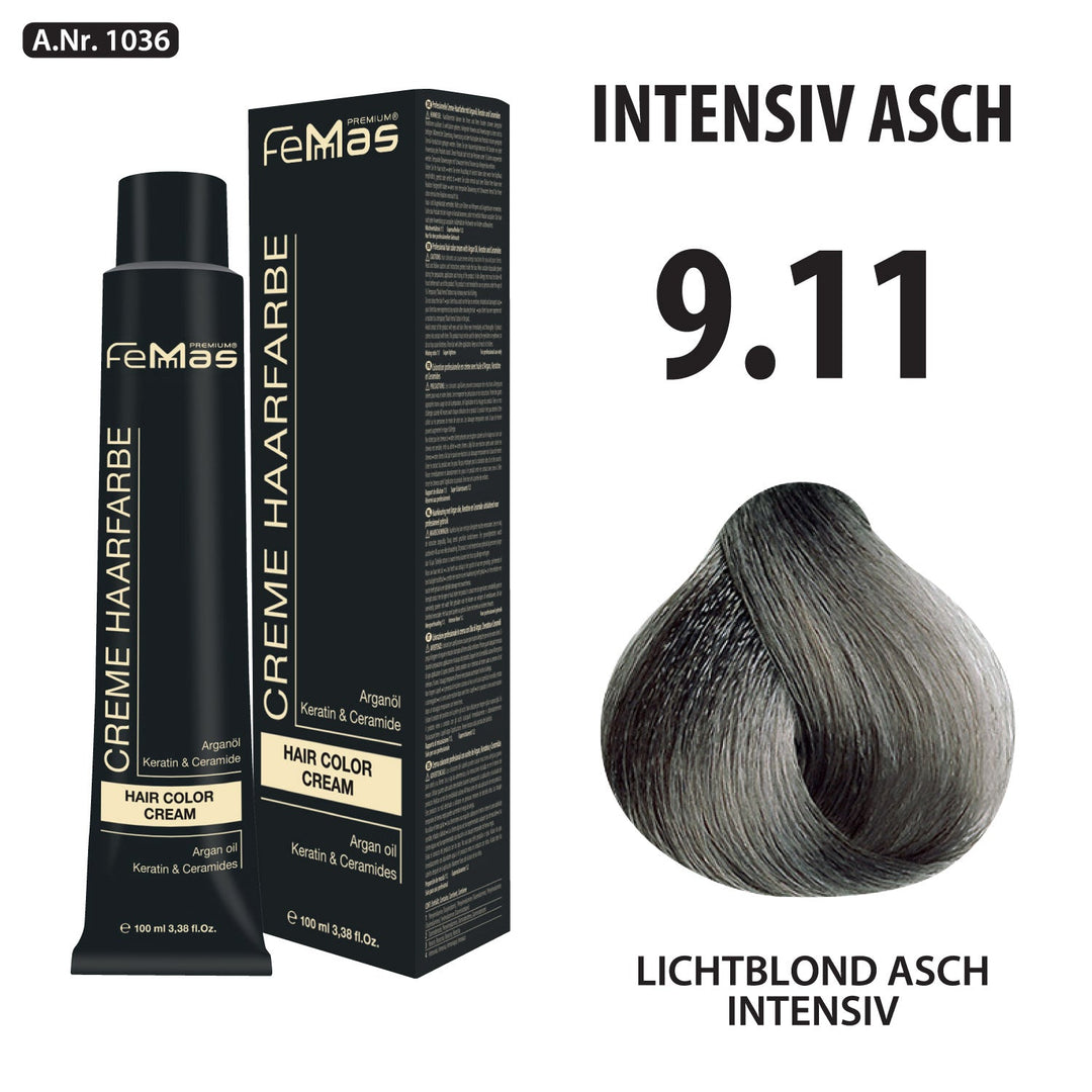 FemMas Haarfarbe 100 ml - sehr Hellblond Asch Intensive (Farbcode: 9.11)