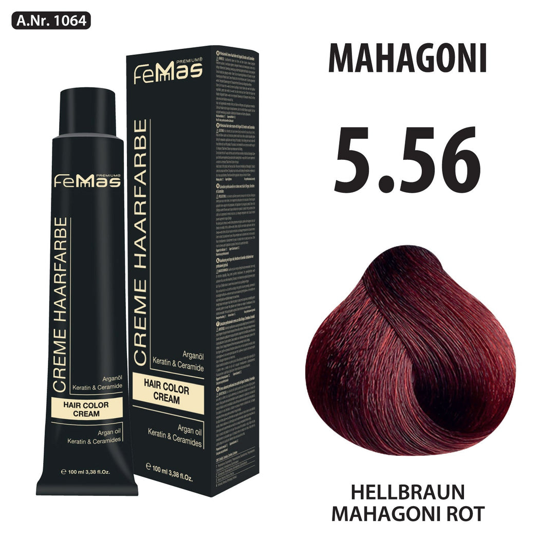 FemMas Haarfarbe 100 ml - Hellbraun Mahagoni Rot (Farbcode: 5.56)