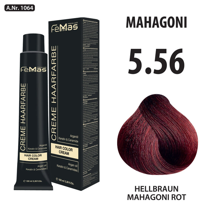 FemMas Haarfarbe 100 ml - Hellbraun Mahagoni Rot (Farbcode: 5.56)