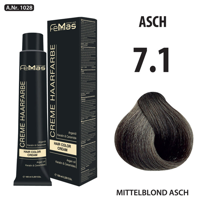 FemMas Haarfarbe 100 ml - Mittelblond Asch (Farbcode: 7.1)