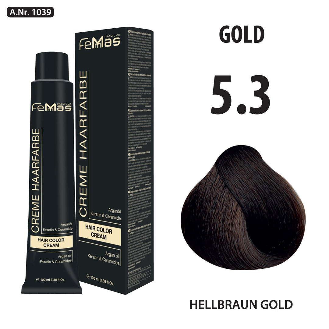 FemMas Haarfarbe 100 ml - Hellbraun Gold (Farbcode: 5.3)