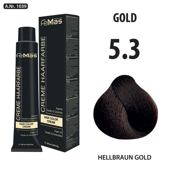 FemMas Haarfarbe 100 ml - Hellbraun Gold (Farbcode: 5.3)