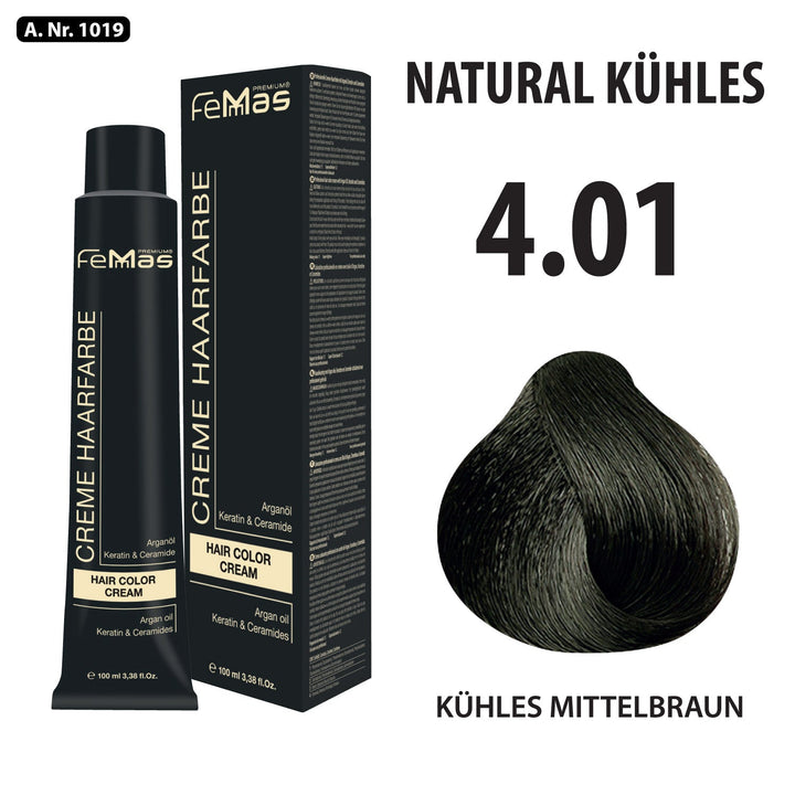 FemMas Haarfarbe 100ml - Kühles Mittelbraun (Farbcode: 4.01)
