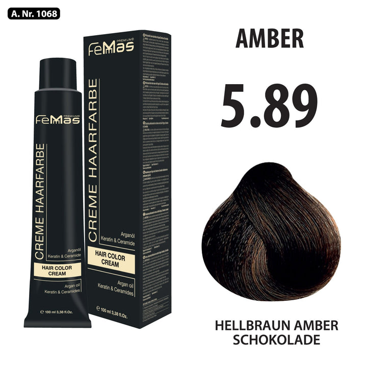 FemMas Haarfarbe 100 ml - Hellbraun Amber Schokolade (Farbcode: 5.89)