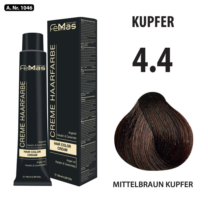 FemMas Haarfarbe 100 ml - Mittelbraun Kupfer (Farbcode: 4.4)