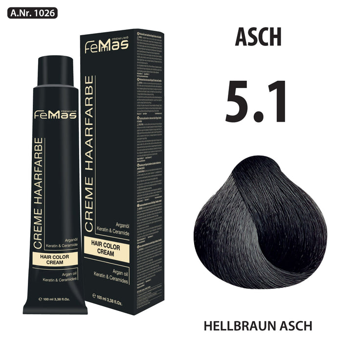 FemMas Haarfarbe 100 ml - Hellbraun Asch (Farbcode: 5.1)