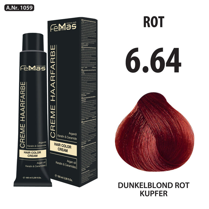 FemMas Haarfarbe 100 ml -  Dunkelblond Rot Kupfer (Farbcode: 6.64)