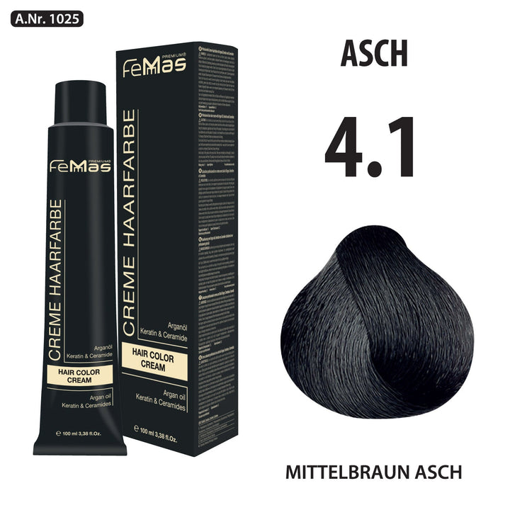 FemMas Haarfarbe 100 ml - Mittelbraun Asch (Farbcode: 4.1)