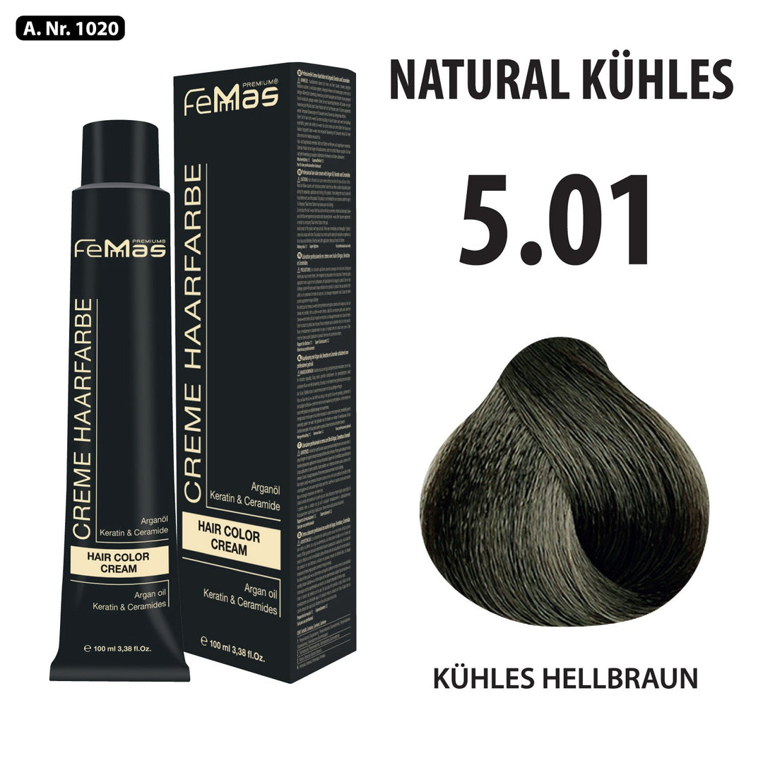 FemMas Haarfarbe 100 ml - Kühles Hellbraun (Farbcode: 5.01)