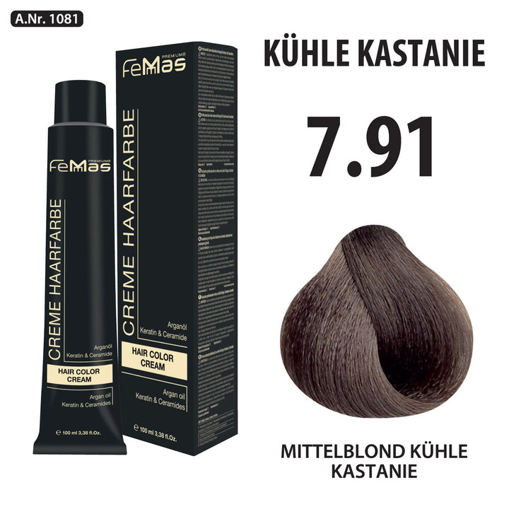 FemMas Haarfarbe 100 ml - Mittelblond Kühle Kastanie (Farbcode: 7.91)