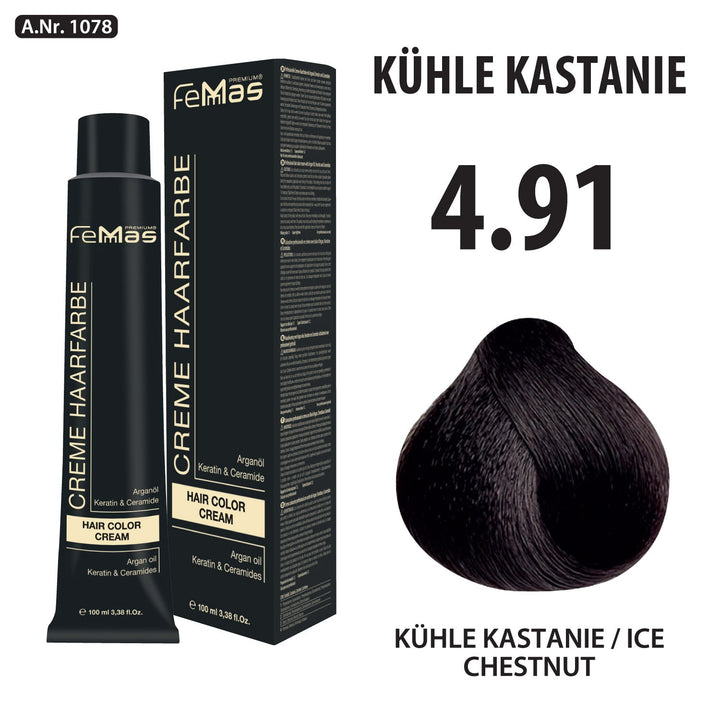 FemMas Haarfarbe 100 ml - Mittelbraun Kühle Kastanie (Farbcode: 4.91)