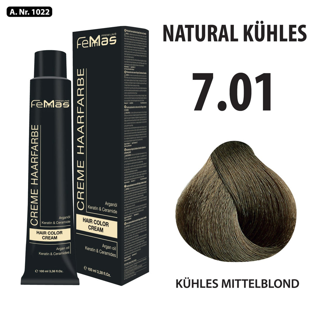 FemMas Haarfarbe 100 ml - Kühles Mittelblond (Farbcode: 7.01)