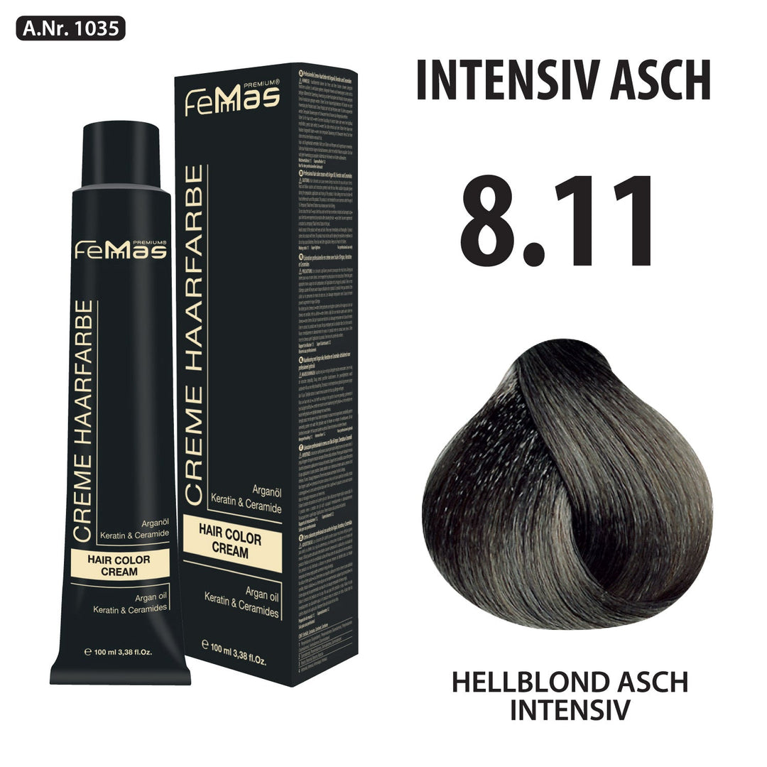 FemMas Haarfarbe 100 ml - Hellblond Asch Intensive (Farbcode: 8.11)