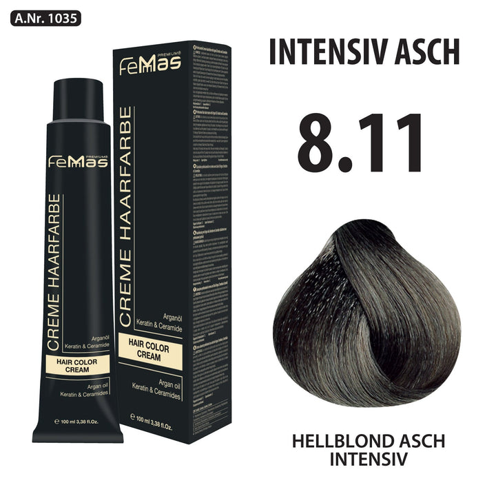 FemMas Haarfarbe 100 ml - Hellblond Asch Intensive (Farbcode: 8.11)