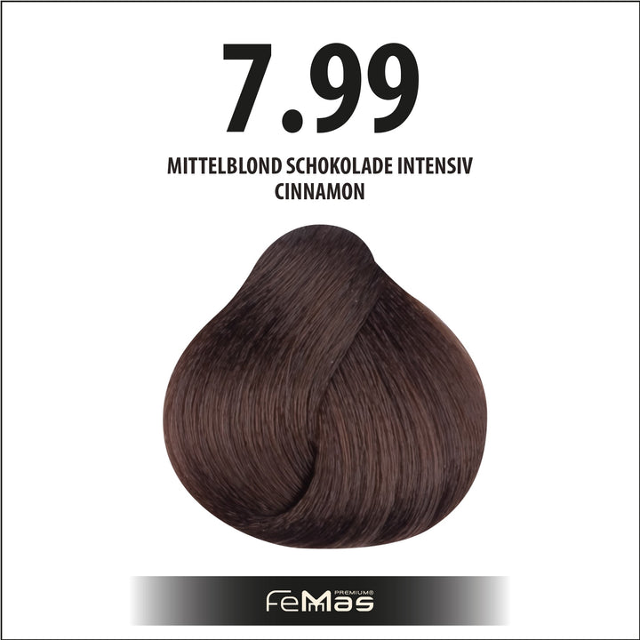 FemMas Haarfarbe 100 ml - Mittelblond Schokolade Intensiv (Farbcode: 7.99)